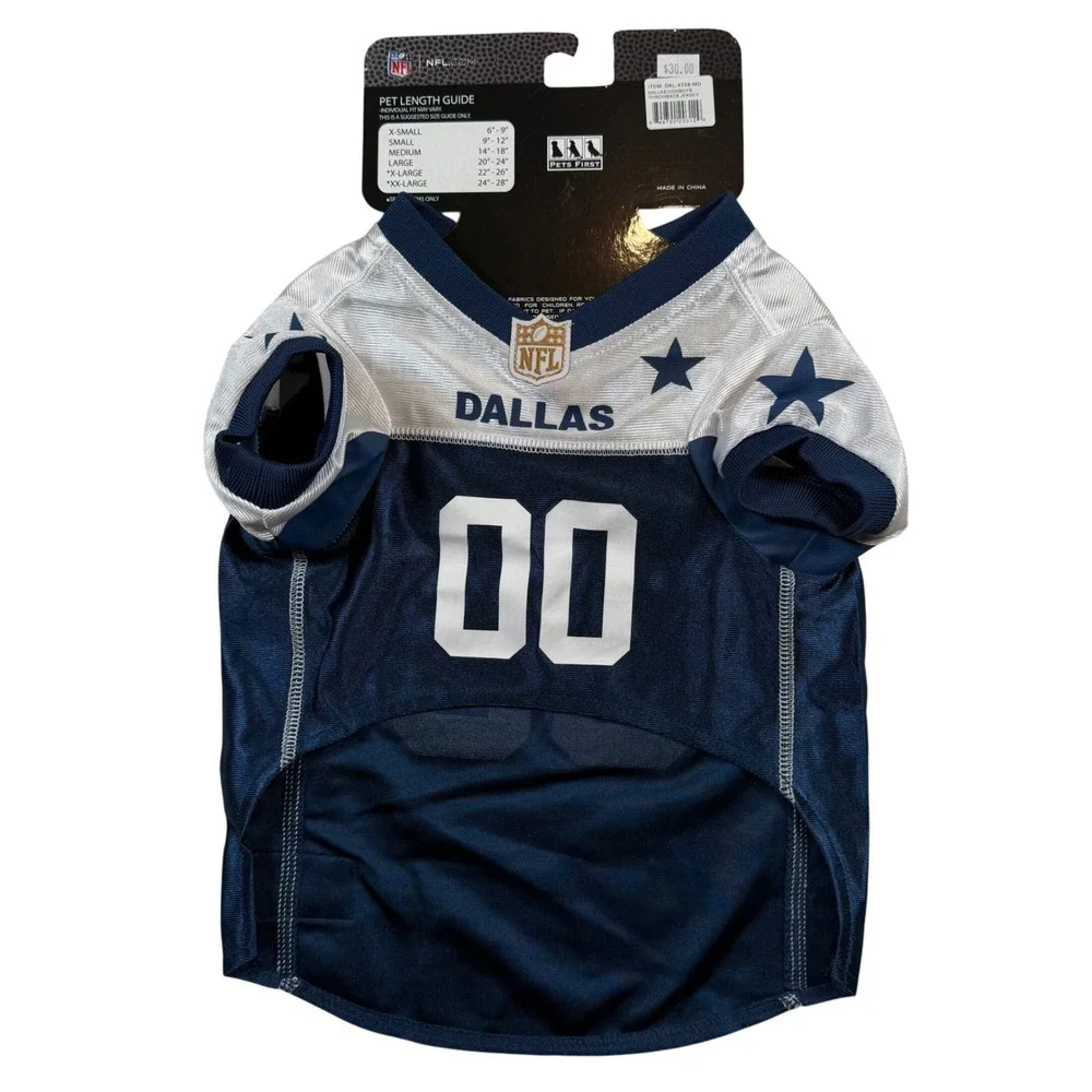 NEW Dallas Cowboys Pet Jersey Unisex Medium Navy Silver NFL Throwback
